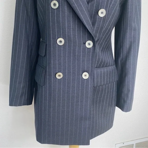Vintage Escada Margaretha Ley Gray Pinstripe Pure Wool Blazer Size Medium Preppy